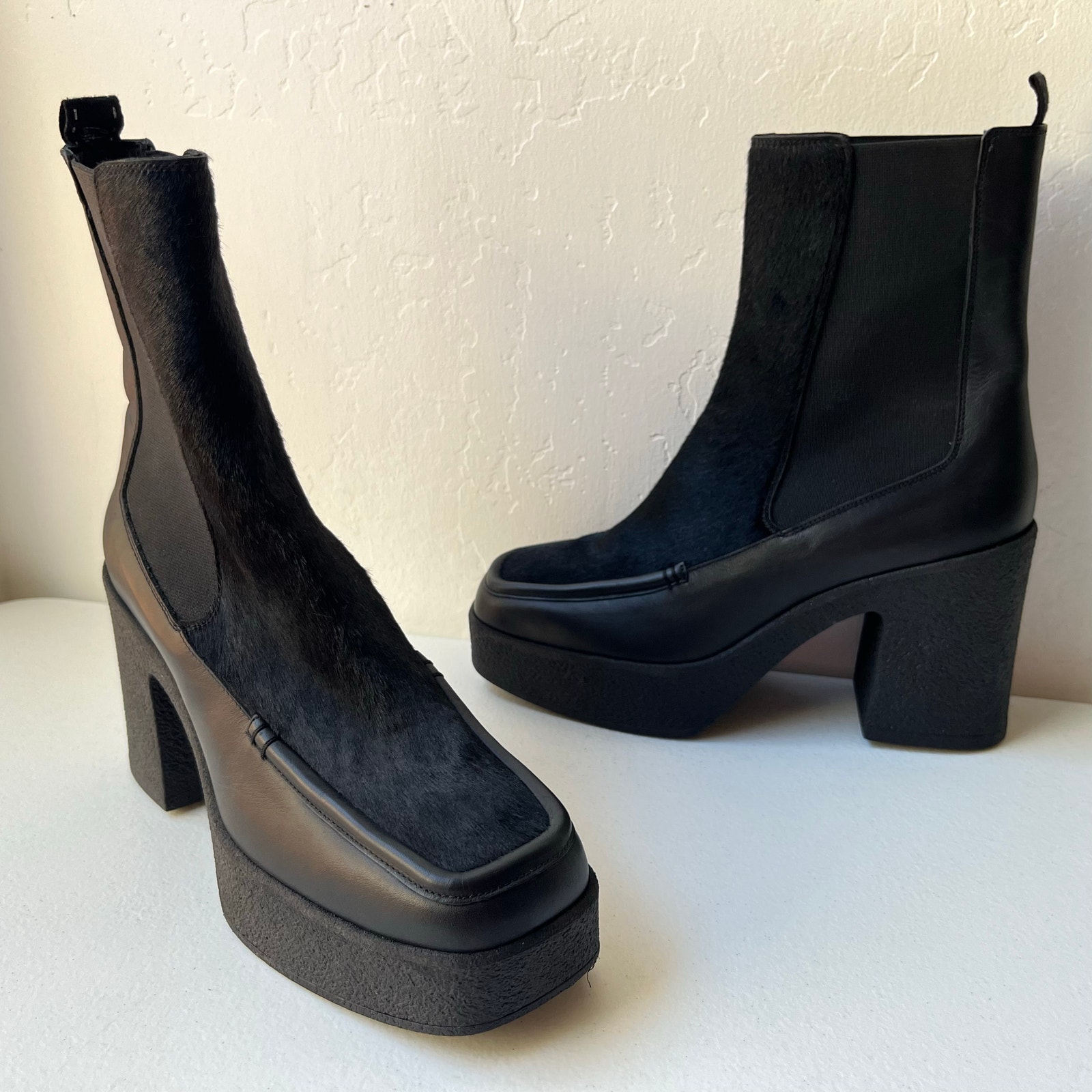 Castaer Emmet Leather Calf Hair Platform Ankle Boots Black Size Eu 38/Us 7.5 — image 2 of 8